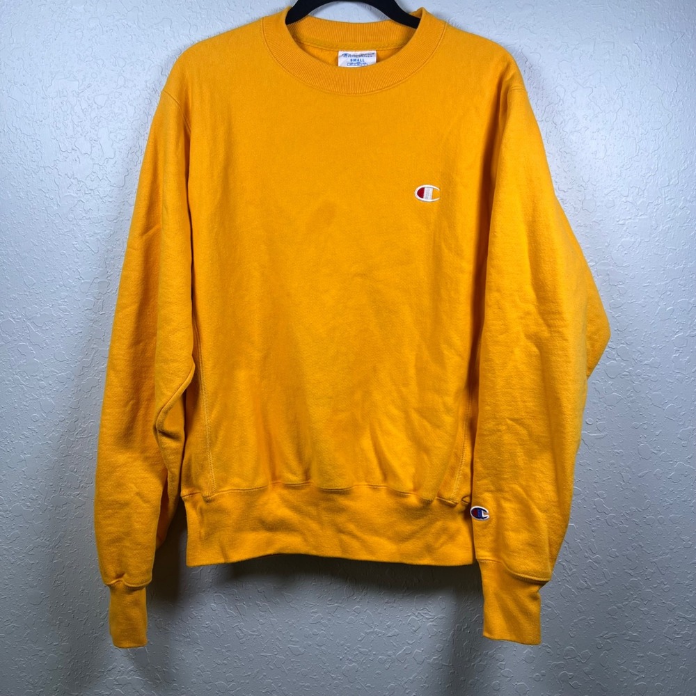 Vintage 90 Champion Sweatshirt Reverse Weave Blank Pullover Small Yellow Mustard
